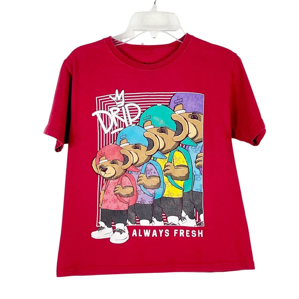 VIBES Kids Drip Always Fresh Red Graphic T Shirt Size Small Streetwear Bears